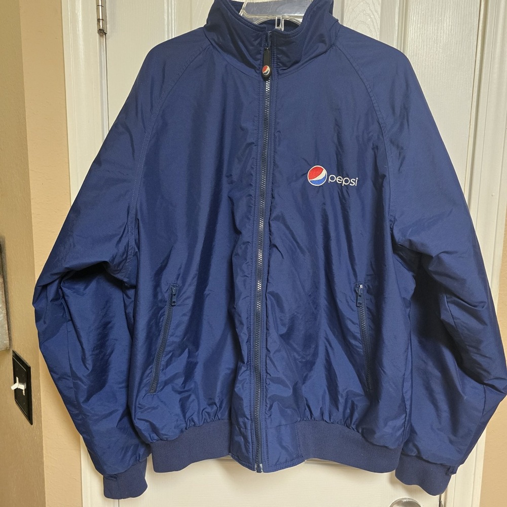 Pepsi Jacket Mens Size XLarge Blue Full Zip Fleece Lined Logo Aramark Workwear
